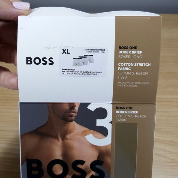 HUGO BOSS Mens Boxer Briefs XL White Long Leg Tag Free Cotton Stretch Logo - Picture 5 of 6